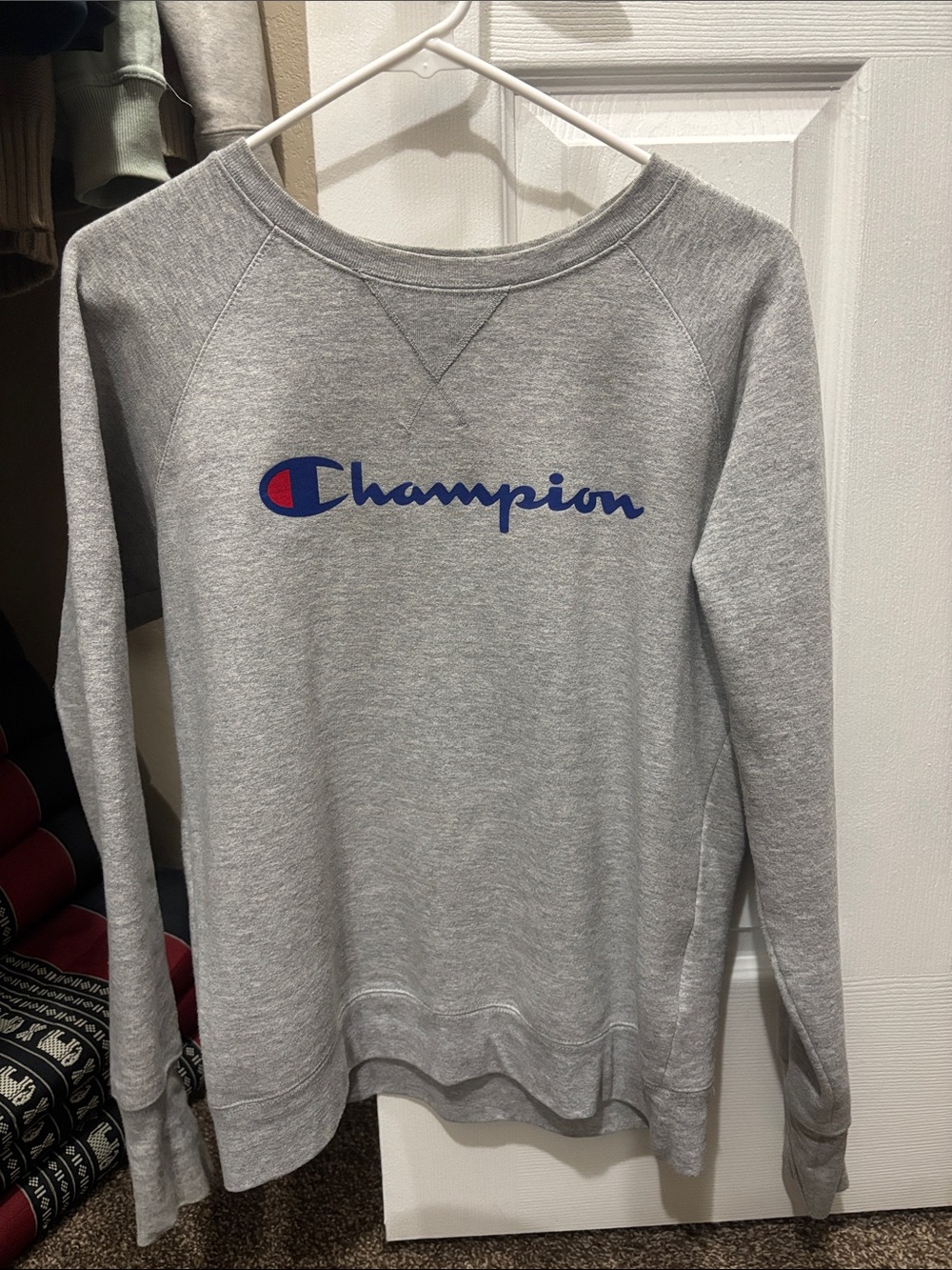 Champion Gray Crewneck with Blue and Red Logo